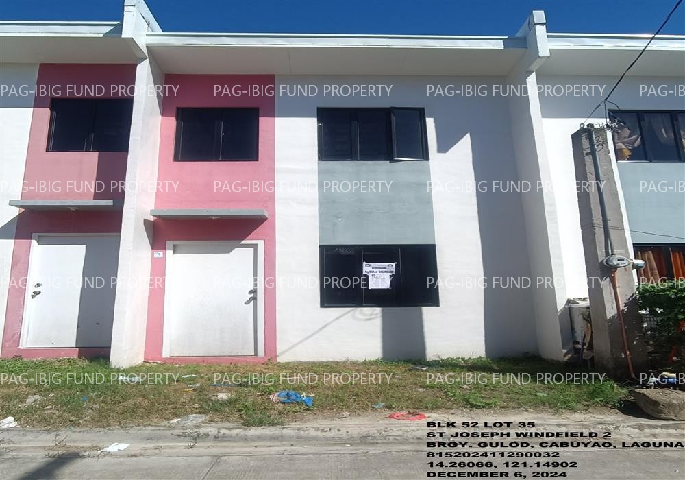 Lot 35 Blk. 52 ST JOSEPH WINDFIELD 2 MARINIG, CABUYAO, LAGUNA, 4025 is available on acquired assets