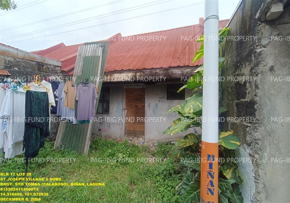 Lot 26 Blk. 17 ST JOSEPH VILLAGE 2 SANTO TOMAS (CALABUSO), CITY OF BIÑAN, LAGUNA, 4024 is available on acquired assets
