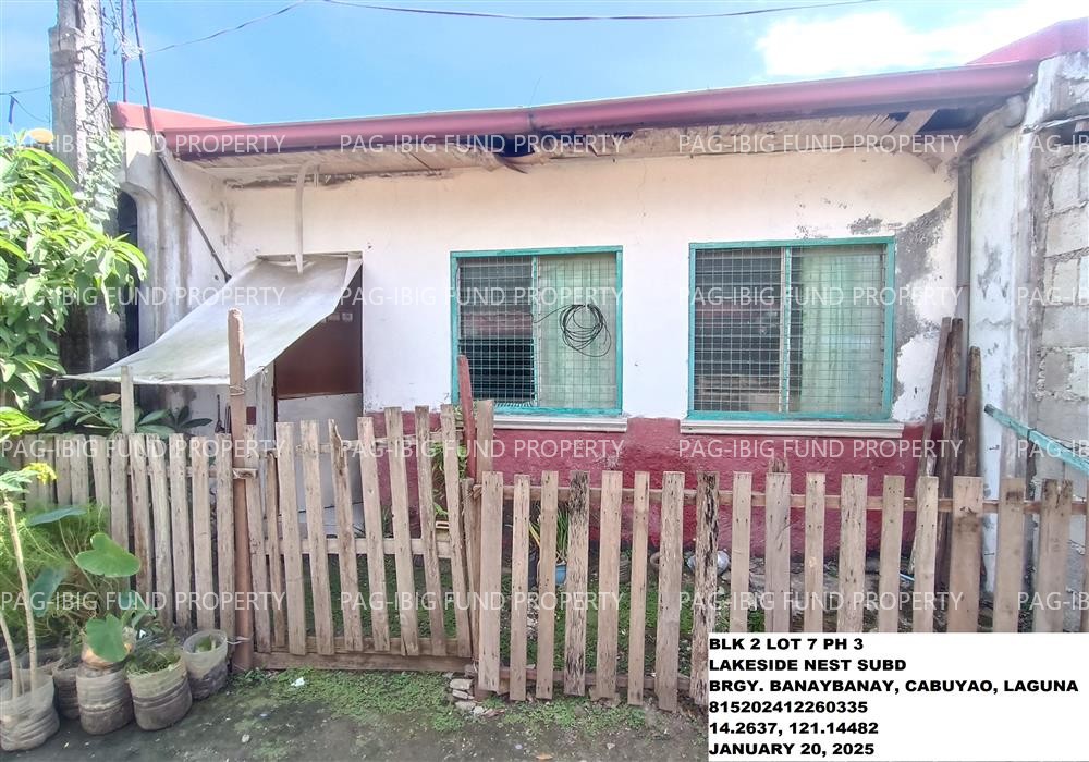 Lot 7 Blk. 2 Phase 3 LAKESIDE NEST SUBD BANAYBANAY, CITY OF CABUYAO, LAGUNA, 4025 is available on acquired assets