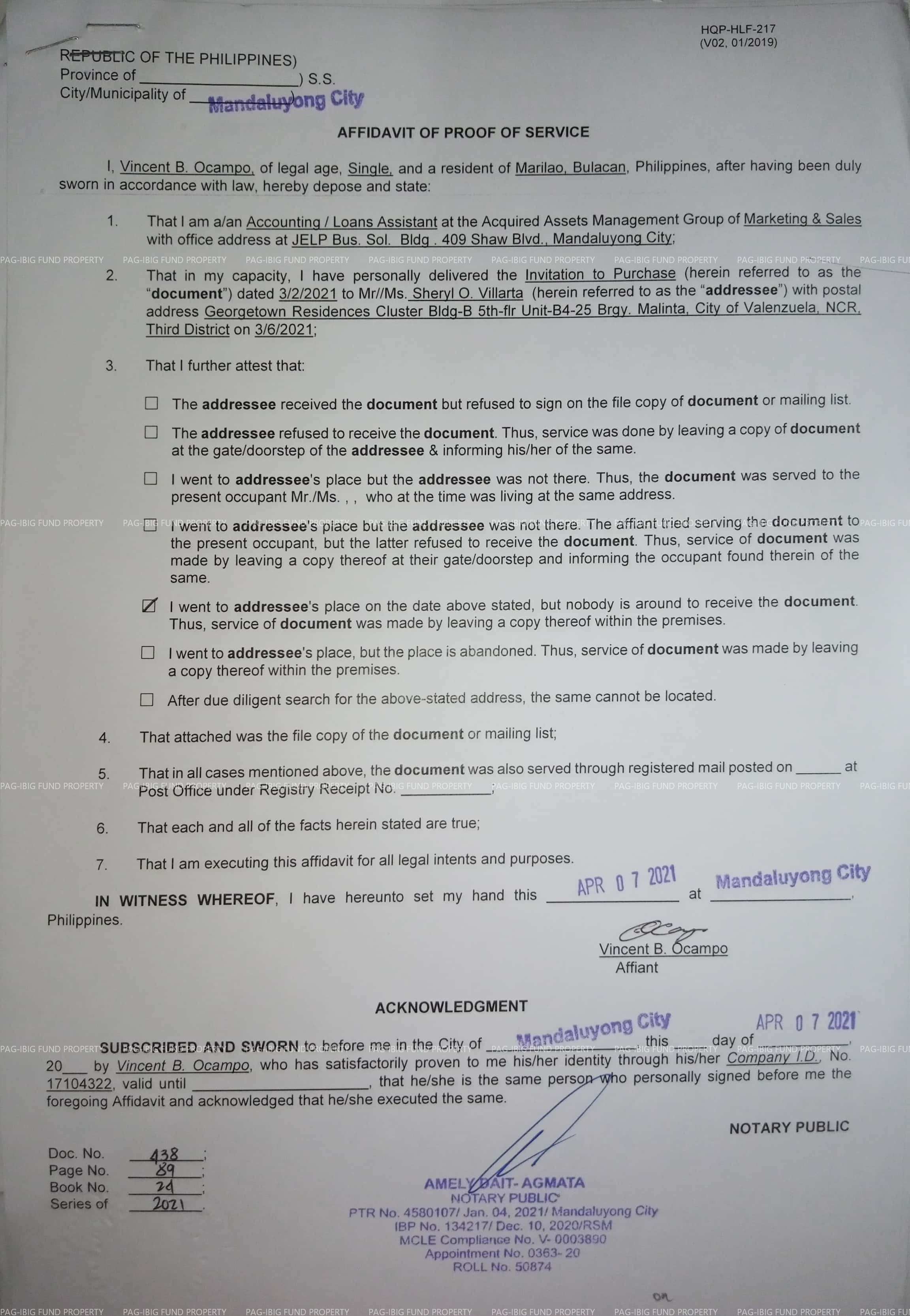 Unit B4-25 4TH Flr. GEORGETOWN RESIDENCES PHASE 1 (BUILDING B) MALINTA, CITY OF VALENZUELA, NCR, THIRD DISTRICT, 1440 is available on acquired assets